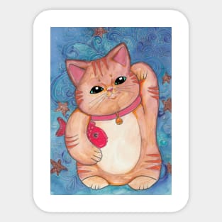 Orange Tabby Lucky Cat Sticker